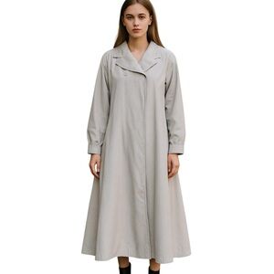 Vintage Light Grey Swing Trench Coat Hidden Buttons Shoulder Pads Sz 12 *Flaw